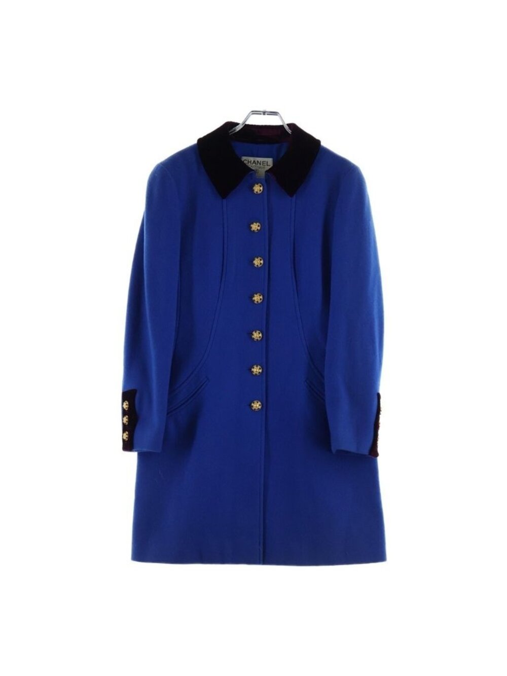 Chanel 96A Gripoix Button Velour Paneled Wool Soutien Collar Coat Blue